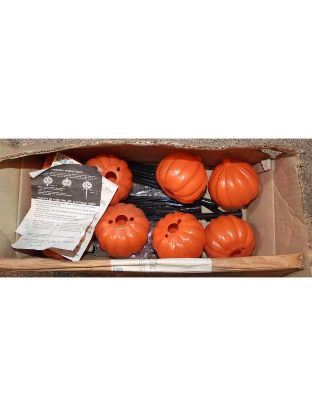 Vintage Lot 8 90's Halloween Blow Mold Pumpkin String Lights on Stakes Outdoor